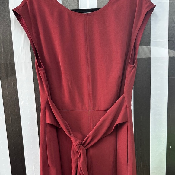 Loft Size 14 Tie Waist Pocket Dress Sleeveless Burgundy Stretch Zip Back Lined - Picture 1 of 5